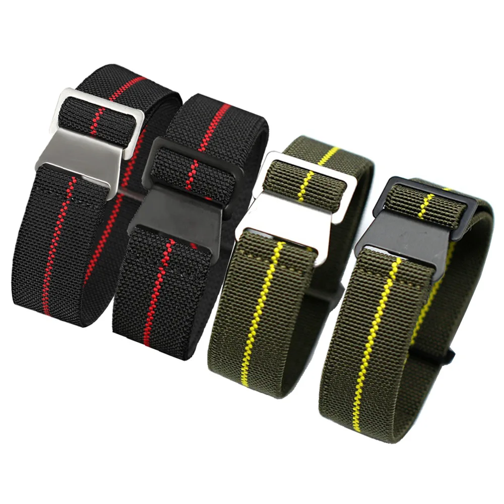 Black Red 20mm French Troops Parachute Bag Watchband Nato Zulu Elastic Nylon Belt Watch Strap Bracelet Military Band | Наручные часы