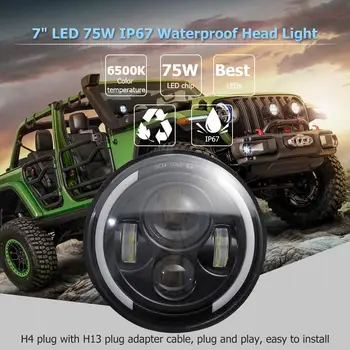 

1pc 7 Inch H4/H13 IP67 75W 150W Halo Angle Eye LED Headlight Lamp Waterproof Headlamp Auto Car Accessories for Wrangler For CJ