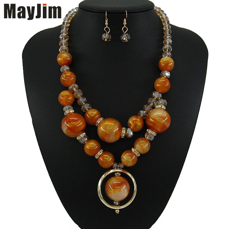 MayJim эффектное винтажное стекло колье ожерелье наборы натуральный узор большая