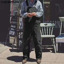INCERUN, модные мужские комбинезоны, прямые штаны, уличная одежда, одноцветные комбинезоны с детским свитерком,, повседневные свободные мужские комбинезоны, брюки, S-5XL 7
