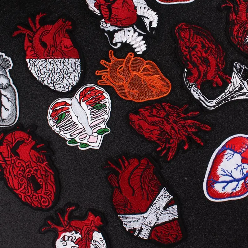 

Red Cool Stickers Embroidered Patches For Clothing Punk Patches For Clothes DIY Heart Patch Stripe Badge Iron On Patch Accessory