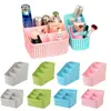 Plaited Organizer Makeup Storage Box Cosmetics Desk Holder Plastic Rattan for Home Office Phone Remoter Four Five Checks 1