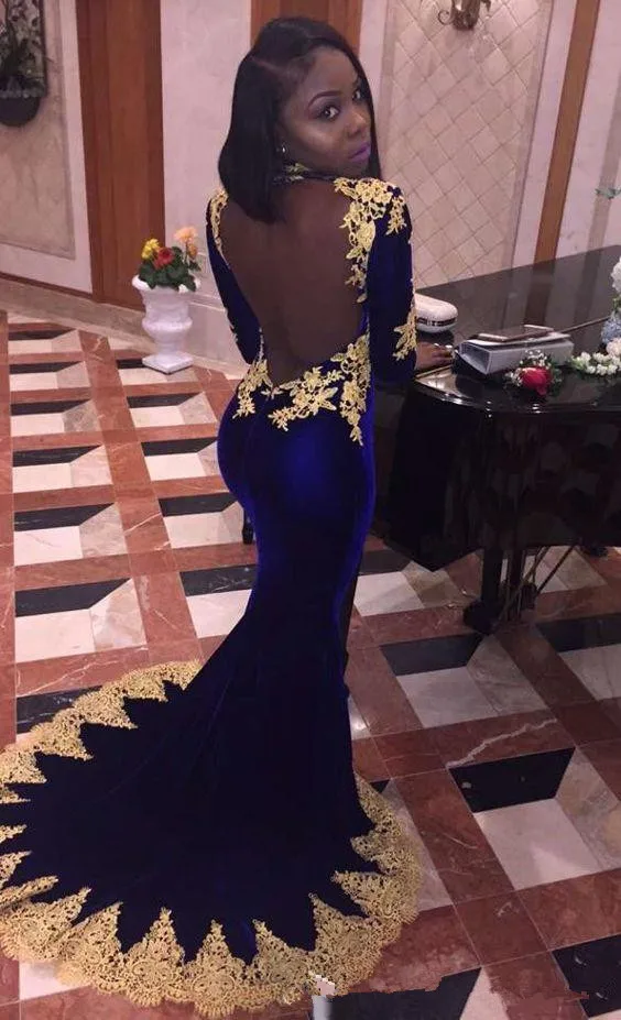 same as picture Новинка года; черное бархатное платье русалки с длинными рукавами для девочек; платье для выпускного вечера с золотой аппликацией и бисером; вечернее платье с открытой спиной; платье для выпускного вечера - Цвет: same as picture