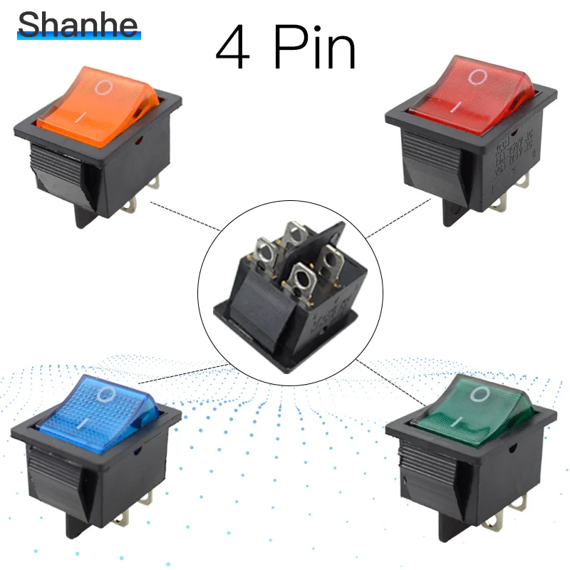 Красный зеленый желтый синий светильник с подсветкой 4 Pin DPST ВКЛ./ВЫКЛ.|on/off rocker