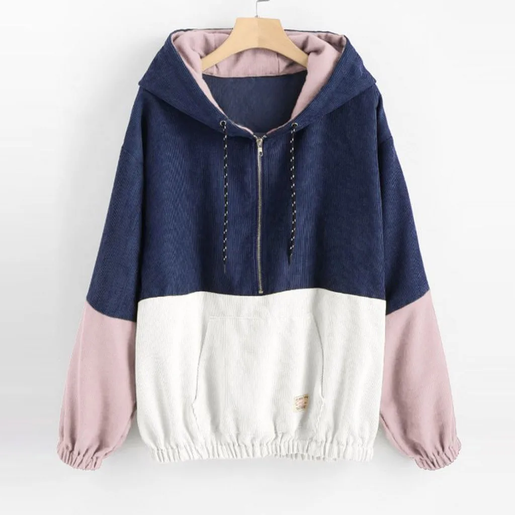 

Hoodies 2019 Spring Autumn Hoodies With Zippers Pocket Hooded Cap Long Sleeves Top Blouse Sweatshirt Pullover Tops For Femme