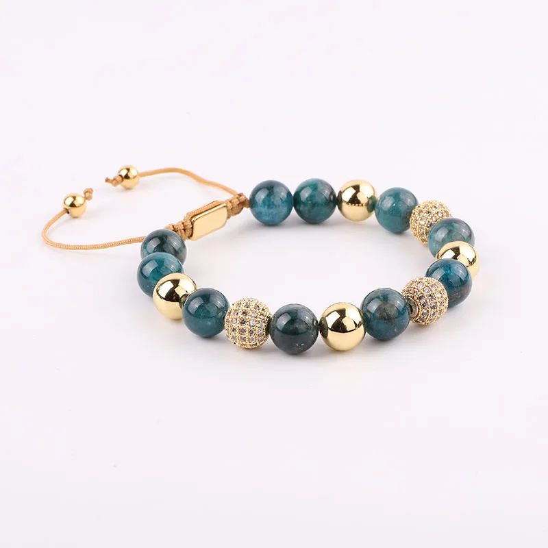 High Quality Luxury CZ Pave Ball Natural Stone Apatite Custom Women Jewelry Macrame Bracelet - Image 3