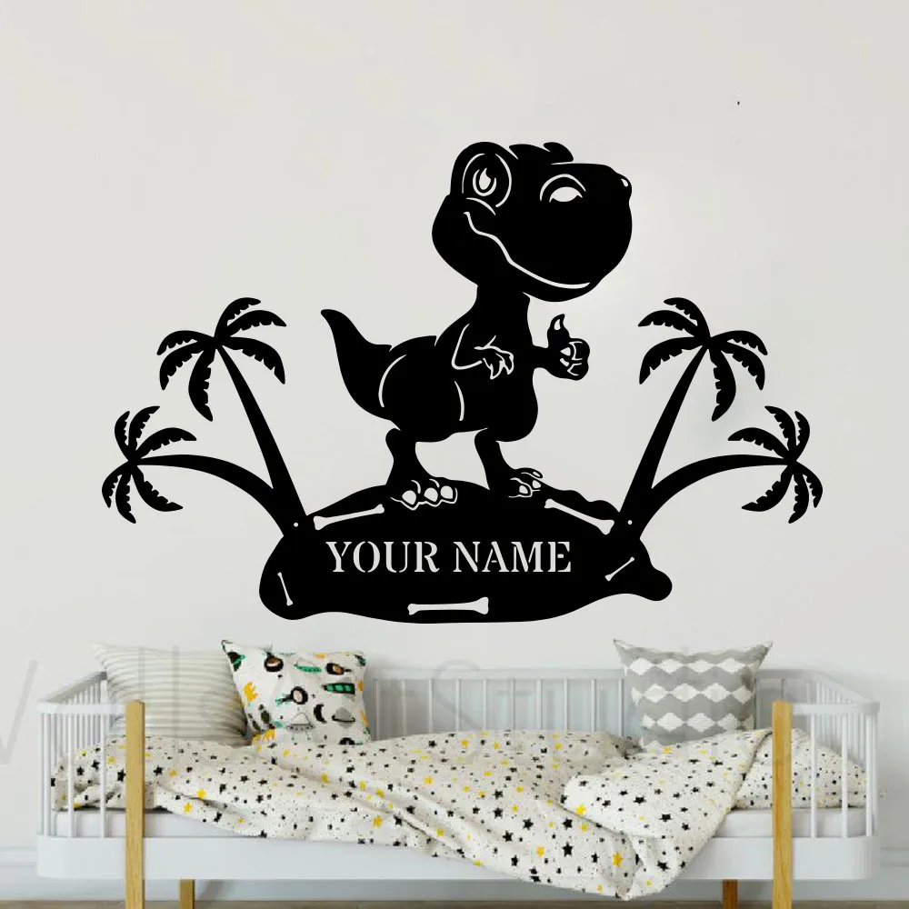 Nome Personalizzato T-Rex Dinosauro Palma Decalcomania Della Parete Camera Dei Bambini Dino World Park Mountain Wall Sticker Decorazione Della Stanza 