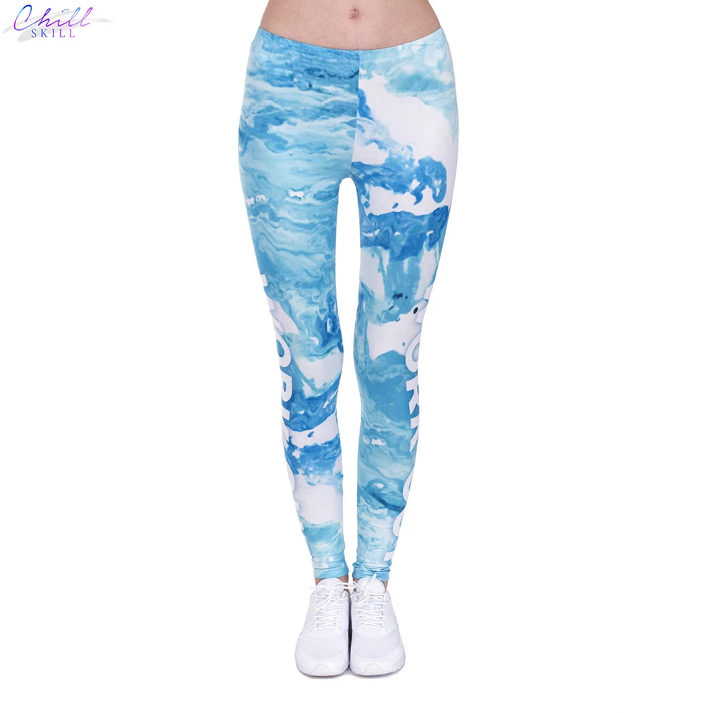 

CHILL SKILL Fashion Work Out Woman Legins Marble Blue Printed Sexy Slim Legging Women Leggings