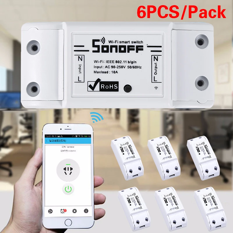 

6Pcs WiFi Wireless Remote Control Smart Switch Module ABS Shell for Home DIY Remote Control Timer Switch