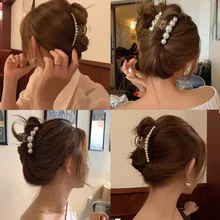 

Pearl Hair Claw For Women Retro Elegant Korean Hair Accessories Temperament Fashion Heart Shape Crystal Hair Clips Crab Hairgrip