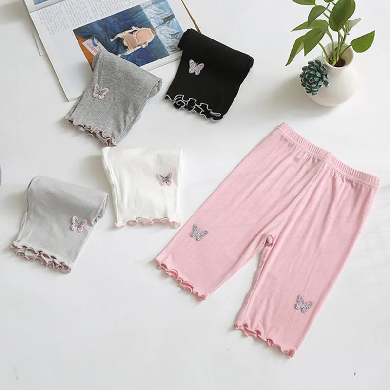 Girls Pants Kids Pants Girls Trousers 2-10Years Girls Summer Leggings Kids Knee Length Five-point Pants Children Trousers Thin Modal Bottoms Leginsy Baby Clothes