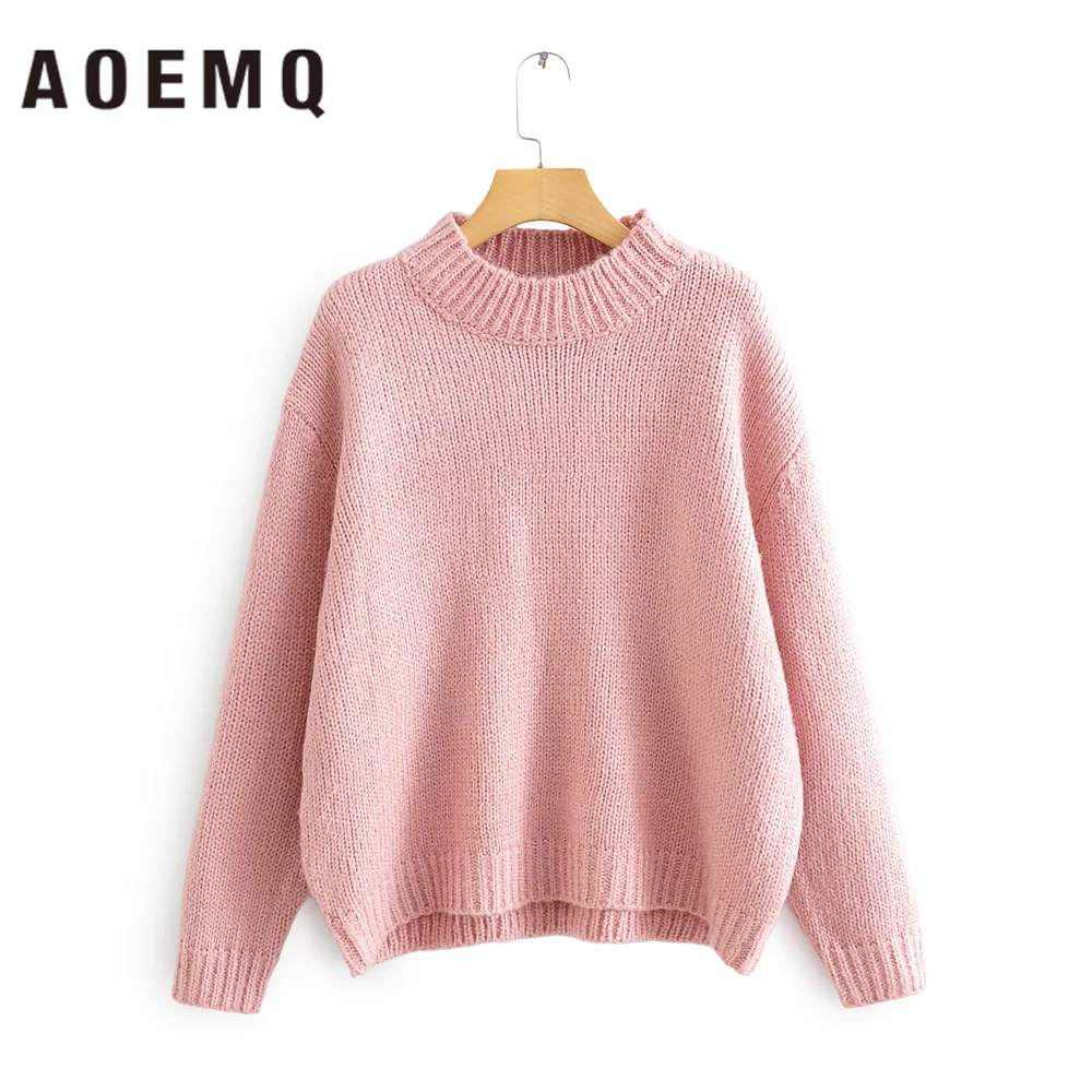  AOEMQ Casual Sweater Sweet Girlfriend Pink Sweaters Kintted Warm Spring Christmas Sweater O-Neck Co