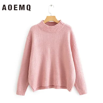 

AOEMQ Casual Sweater Sweet Girlfriend Pink Sweaters Kintted Warm Spring Christmas Sweater O-Neck Collar Pullovers Women Clothing