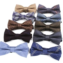 Модный галстук-бабочка для мужчин, Классическая клетчатая галстук-бабочка, мужской деловой Свадебный галстук-бабочка для взрослых, хлопковые мужские бабочки, галстук в клетку темно-синего цвета