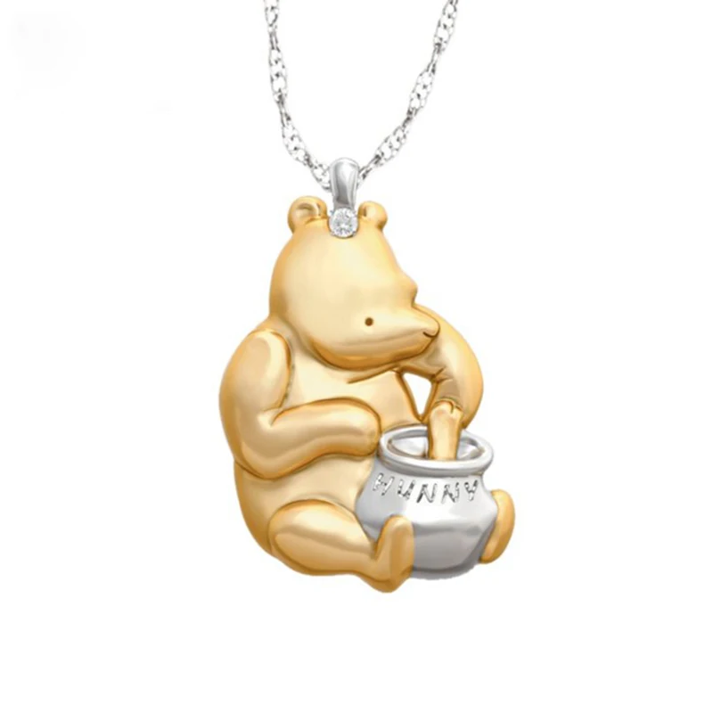 Berbeny Lovely Yellow Bear Pendant Necklaces For Women Girl Classic Charm Rhinestone Necklace Crystal Jewelry Gift | Украшения и