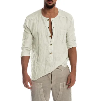 

Fashion Mens Needle show Autumn Long Sleeve Casual Fit Buttons Round Top Blouse Plus Size hawaiian camisa social masculina