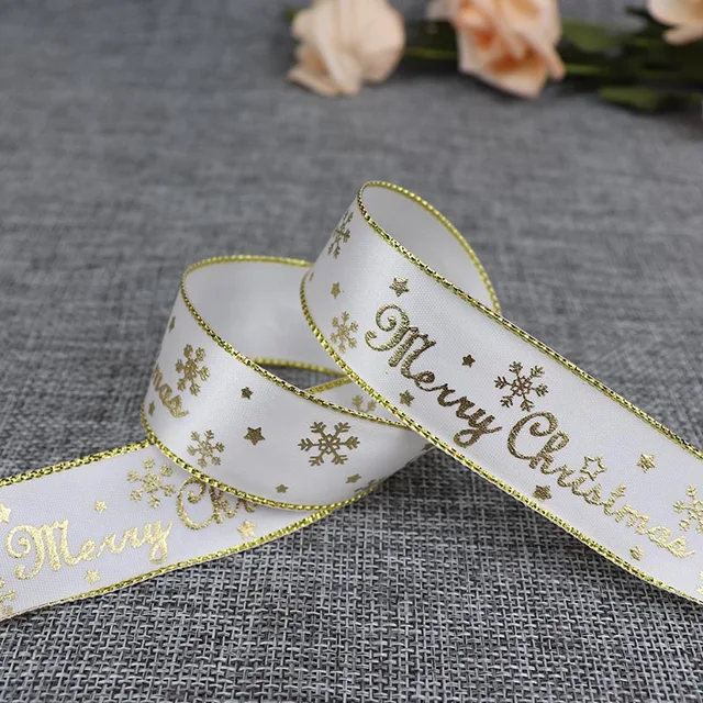 5 Yards 25mm Bronzing Christmas Ribbon Printed Polyester Ribbon For Christmas Decoration Gift Wrapping DIY Sewing Fabric D3