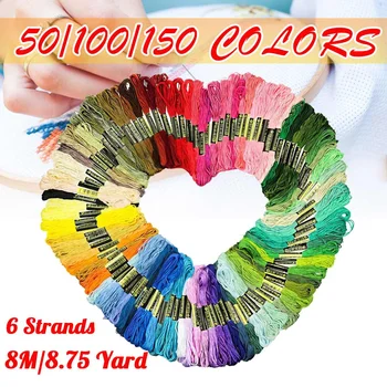 

New 50 pcs Random Color embroidery DIY Silk Line Branch Threads Similar Thread Floss Skein Cross Stitch Thread