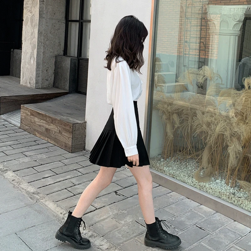 Camisas lisas a la moda para mujer blusas sencillas combinables de estilo frances con temperamento Tops de manga linterna con cuello vuelto suave para verano nuevas