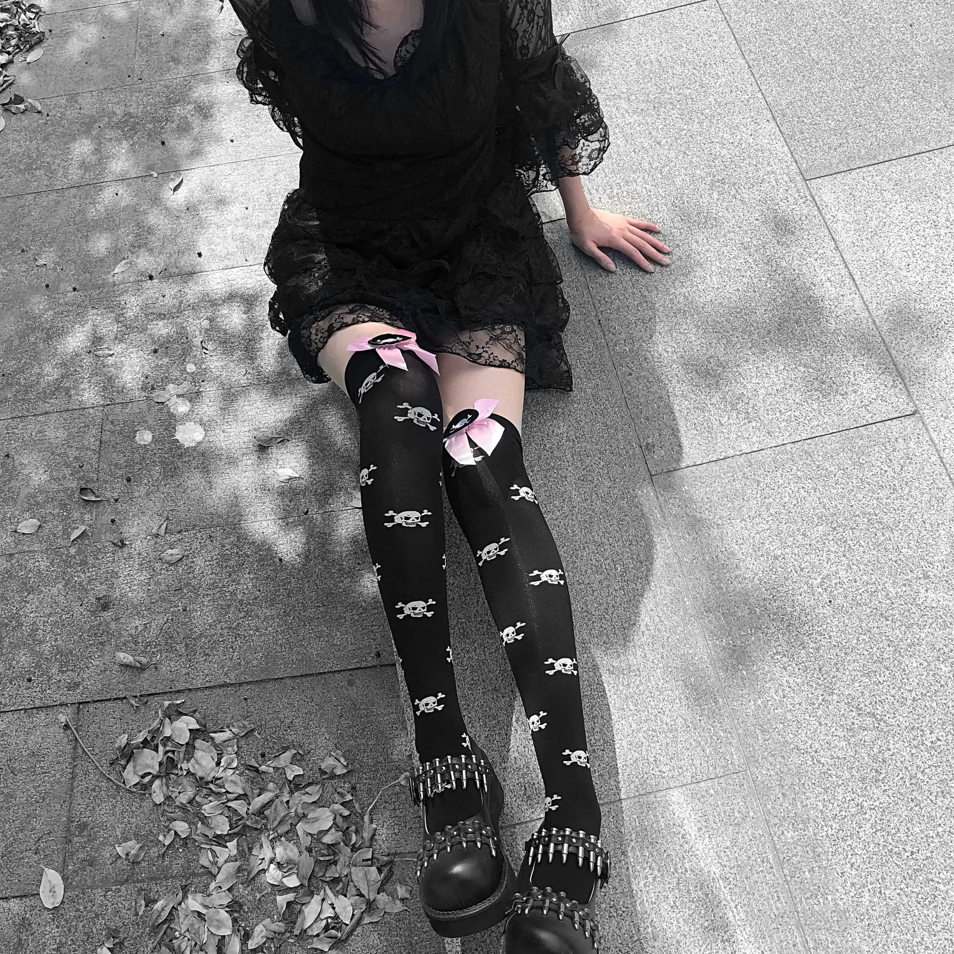 ...Harajuku Women Bow Socks Fashion Stockings Casual Cotton Thigh Gothic Co...