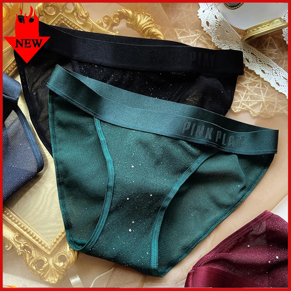 Lingerie Panties Seamless Pink Woman Briefs Letter Comfort Yoga Female Sexy Shiny Womens