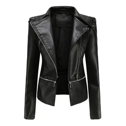 Loose Fit Big Size Asymmetrical Pu Leather Jacket New Lapel Long Sleeve Women Coat Fashion Spring Autumn 2021