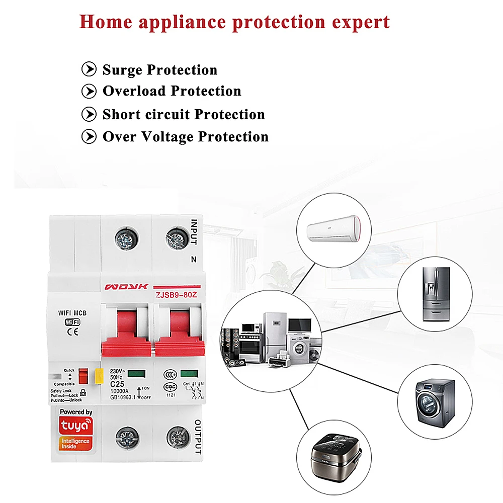 Tuya (Smart Life) 2P 25A WiFi умный выключатель защита от перегрузки короткого замыкания Amazon