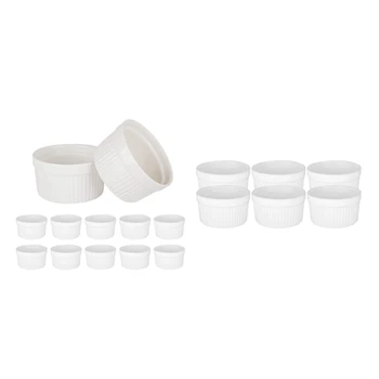 

12Pcs 6Oz Baking Ramekins Round & 6Pcs 3 Inch Ceramic Ramekins Porcelain Souffle Cup