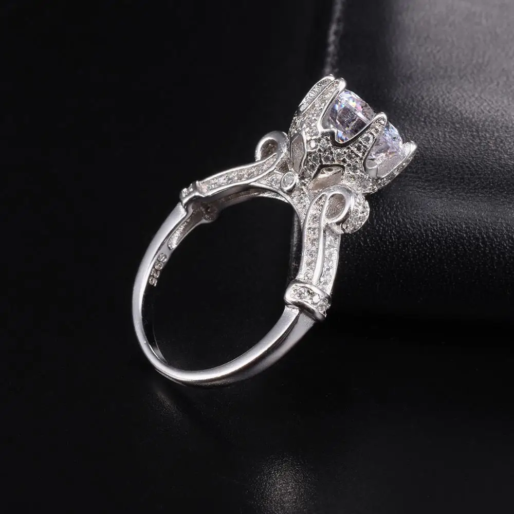 

Three styles Real 925 Sterling Silver Rings for Women Luxury Flower 6ct Diamond Engagement Wedding Ring Fine gemstone Jewelry