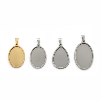 

3pcs Stainless Steel Charms Waterdrop Oval Blank Tray Bezel Setting Cabochon Base Pendant Necklace Earring Jewelry Making Parts
