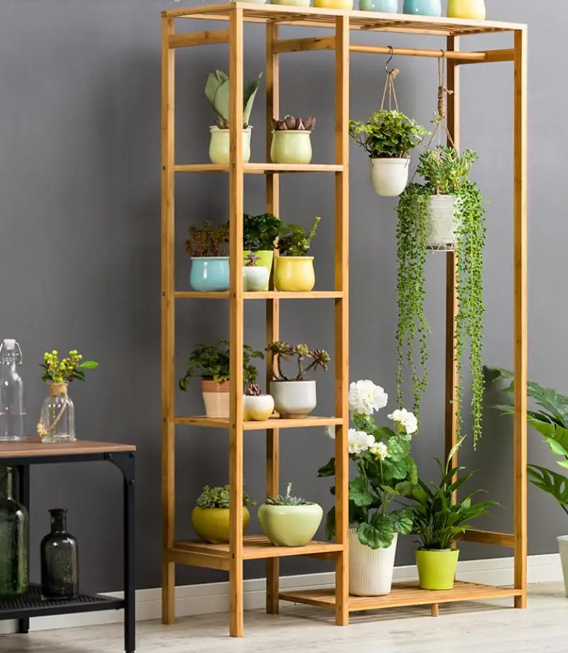 半分の値段販売 屋外用の大きな竹製植木鉢 収納ディスプレイ棚 バルコニーの花柄 6レベル おしゃれ商品 Pnlp Sn