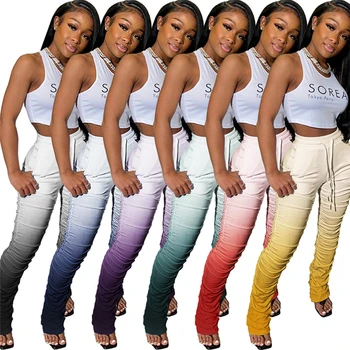 

Tsuretobe Stacked Sweatpants Women Fashion Gradient Streetwear High Waist Ruched Pants 2020 Club Stacked Leggings Female
