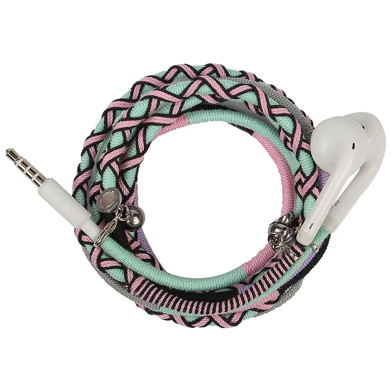 Модный проводной браслет, наушники с микрофоном, 3,5 мм, тканевые плетеные наушники для телефона, наушники для iPhone Adroid - Цвет: 8