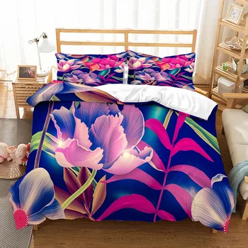 

Yi chu xin pink 3d flower bedding set luxury purple flower duvet cover set Custom size queen comforter sets bed linen