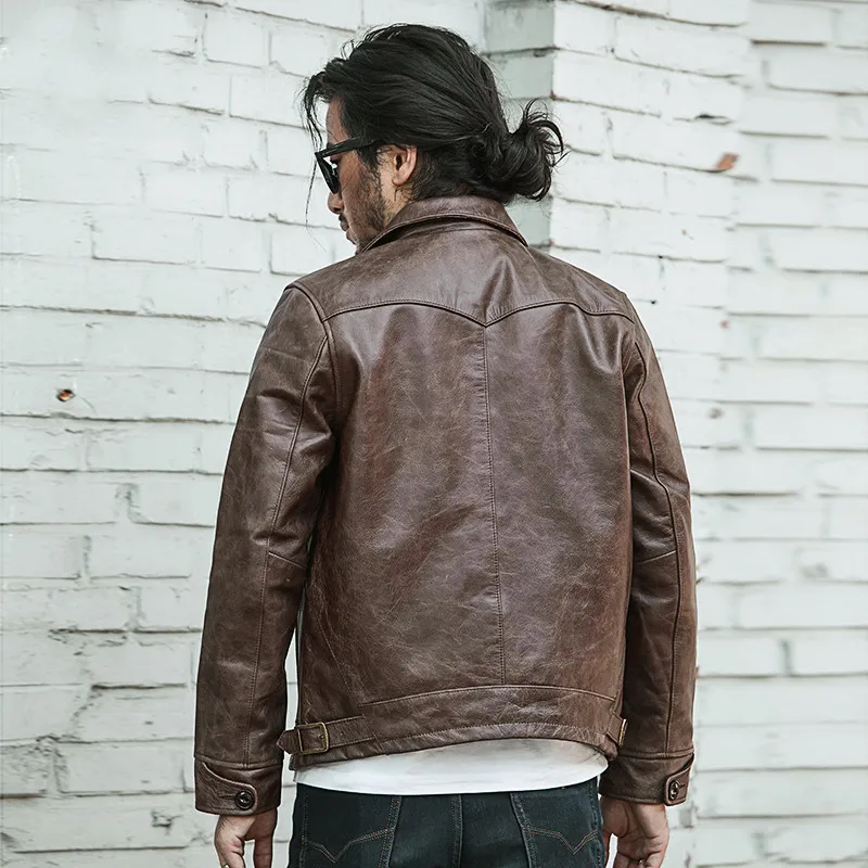 Top 2019 Dark Brown Men Japan Style Short Casual Leather Jacket Plus Size 3XL Genuine Cowhide Autumn Slim Leather COat FREE SHIPPING 3
