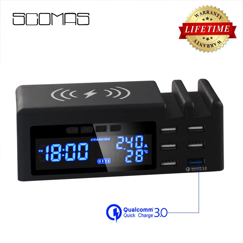 Prix Chargeur de téléphone sans fil SCOMAS Qi chargeur rapide 48w 6 ports adaptateur multi rapide USB station de Charge pour iphone tablette QC 3.0