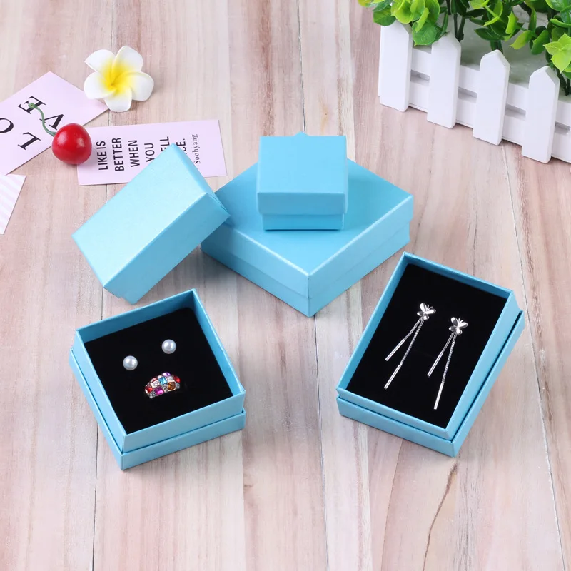 24pcs Square Paper Blue Jewellery Box for Bracelet Necklace Ring Earrings Gift Boxes Cheap Jewelry Display Present Packaging