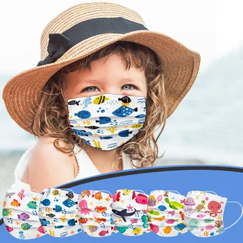 

Child Mask Lovely Ocean Themed Print Disposable Mask Dustproof Breathable Non Woven Face Mask 3-Layer Protective Masks Kids 50PC