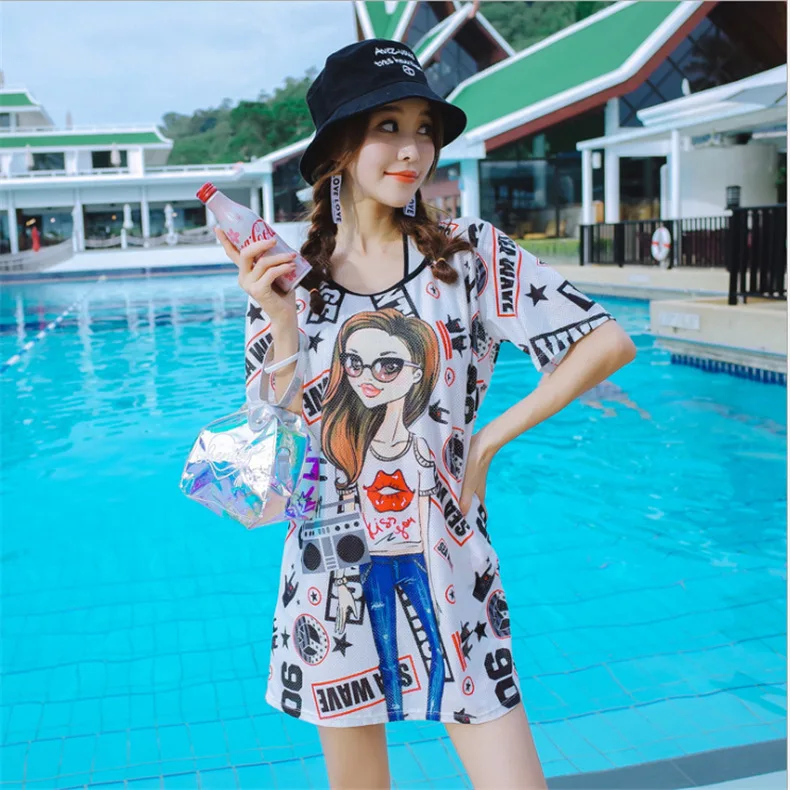 

New Style Large Size New Style Bathing Suit Women's Split Type Three-piece Set Sun-resistant Conservative Casual Sports Students