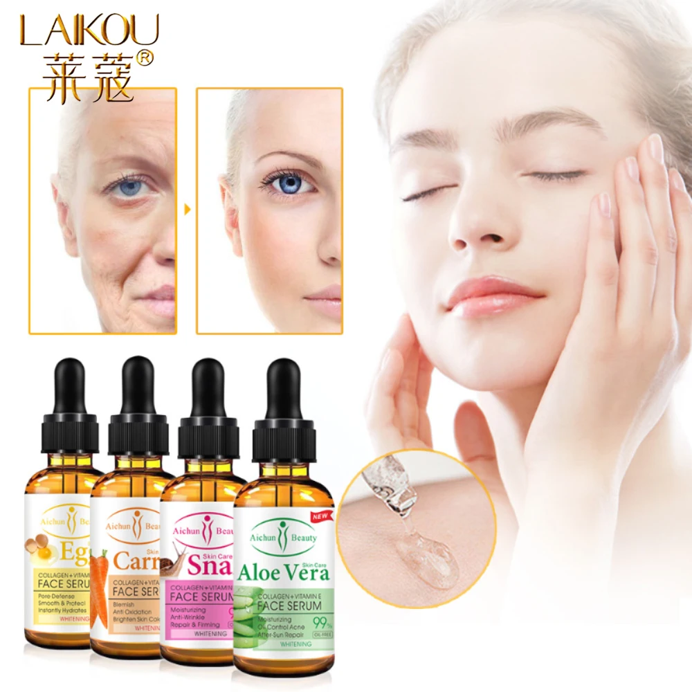 LAIKOU Face Serum Aloe Moisturizing Oil Control Carrot Whitening Snail Anti-aging  Eggs Shrink Pores Face Essence Skin Care 30ML