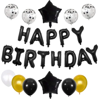 

Black Happy Birthday Balloons Birthday Party Decor Letters Balloons+Giant Star Foil and Confetti Balloons+Latex Balloons