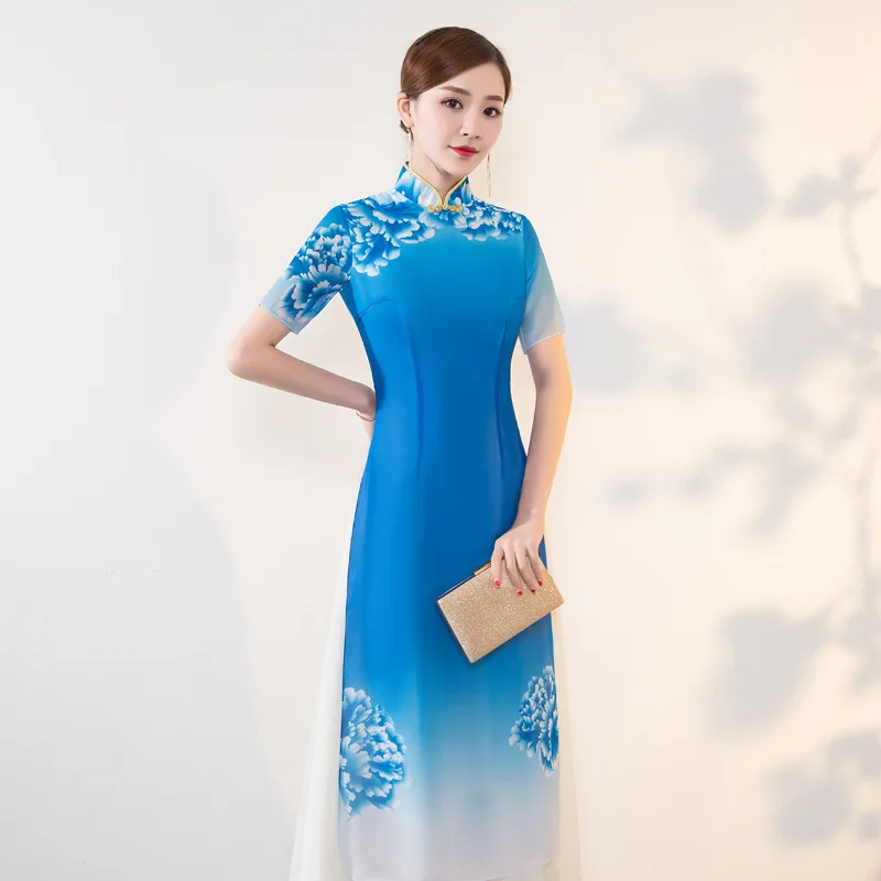 Вьетнамский аозай cheongsam платье традиционная одежда Таиланд kebaya азиатское длинное платье женская летняя одежда