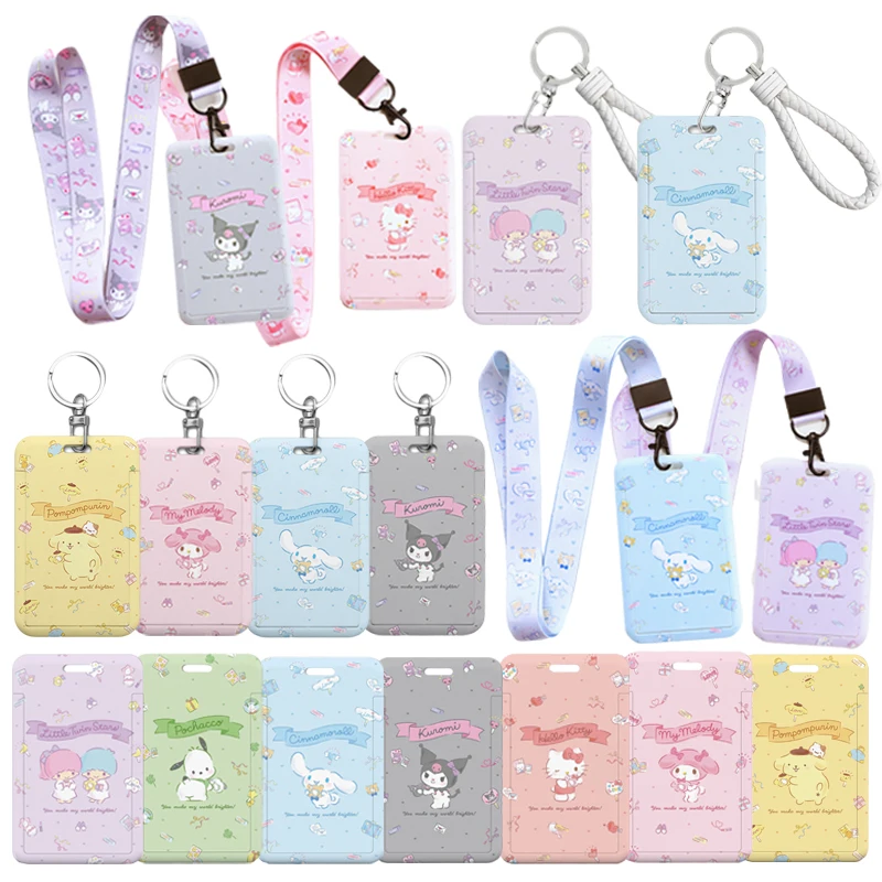 Anime Kawaii Cute Cinnamoroll Kuromi My Melody Purin Dog Kt Cat Plastic Lanyard  Card Holders KeyChain Meal Card Storage Case