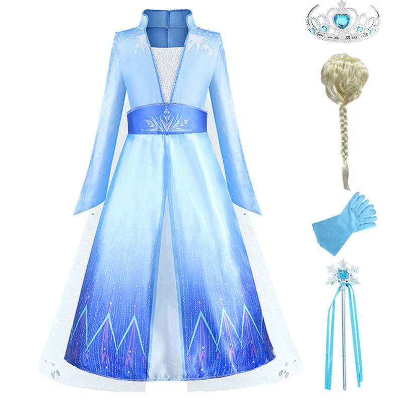 Elsa Dress For Girls Party Princess Baby Clothing Anna 2 Costumes Cosplay Elza Vestidos Hair Accessory Set | Детская одежда и