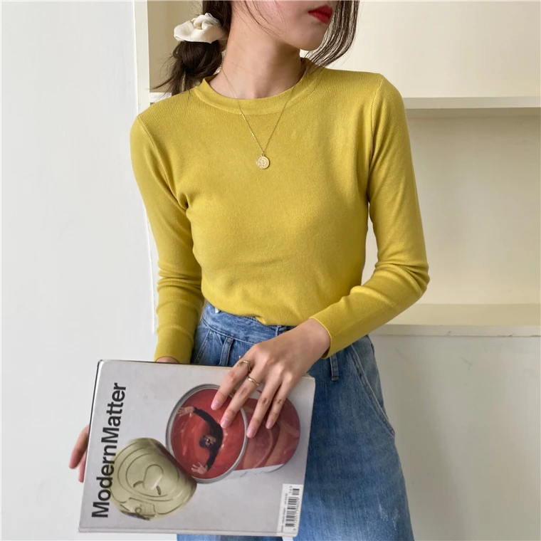 

Autumn Classic Basic O-neck Sweater Jumpers for Women Female Solid Knitted Pullovers Ladies Casual Slim Knitwear vs460