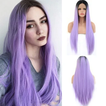 

Charisma Long Straight Ombre Purple Synthetic Lace Front Wig Natural Hairline Glueless Cosplay Wigs Middle Part Lace Wigs