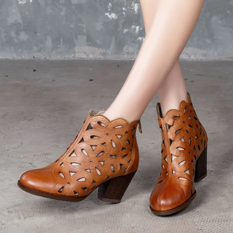 

Tenige Rome Shoes Genuine Leather 2020 Summer Hollow Cool Boots Cowhide Round Head Thick Gao With Sandals Female