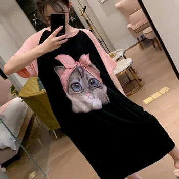 

Homewear Women Cotton Summer New Sleepwear Nightdress Intimate Lingerie Soft Sleepwear Casual Cartoon Home Dressing Gown