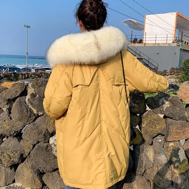 

Photo Shoot 2019 WOMEN'S down Jacket Mid-length Korean-style Large Fur Collar Five-pointed Star Loose-Fit INS Online Celebrity C