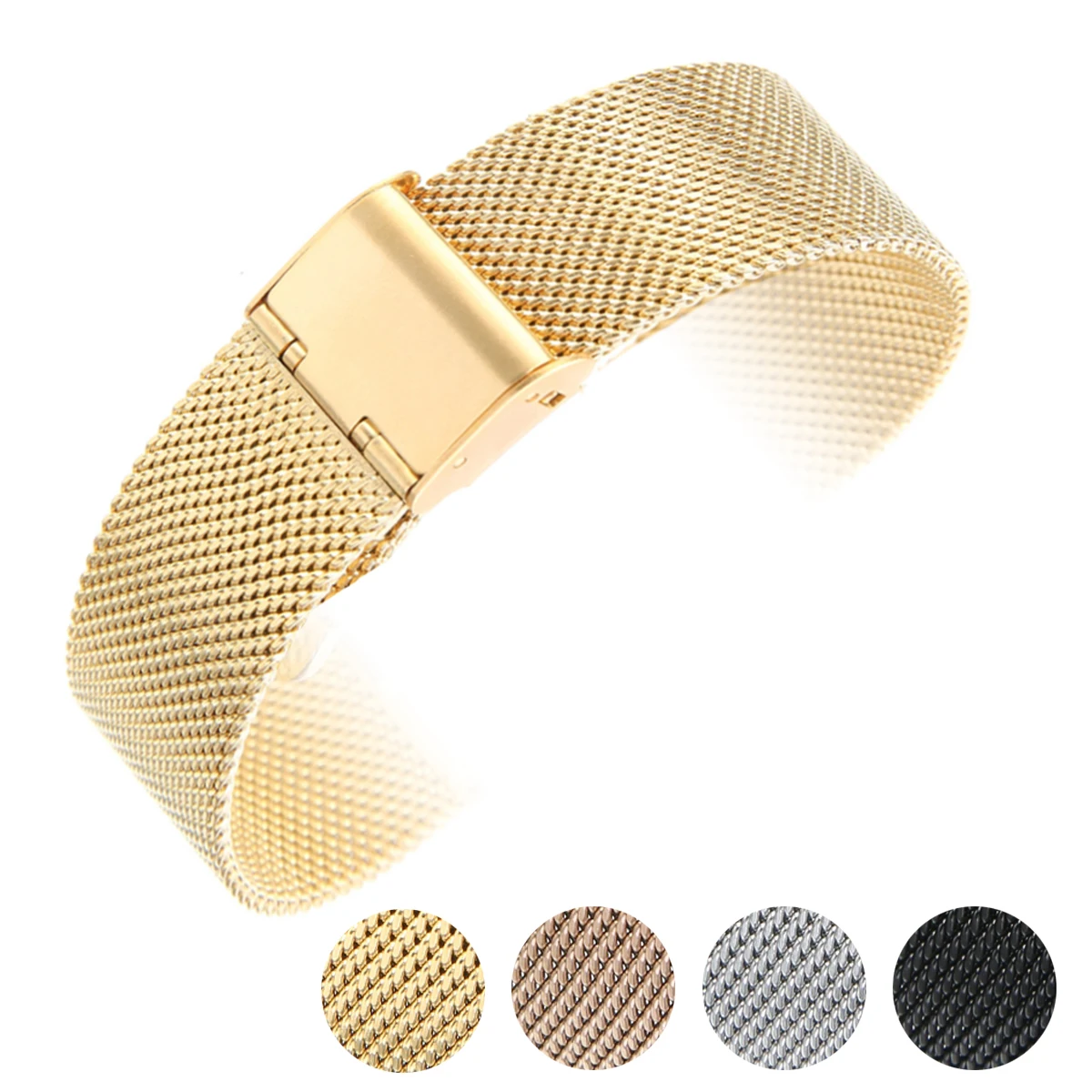 12mm/14mm/16mm/18mm/20mm/22mm/24mm Stainless Steel Watch Strap Straight End Bracelet Mesh Buckle Watch Band 4 Colors Shellhard